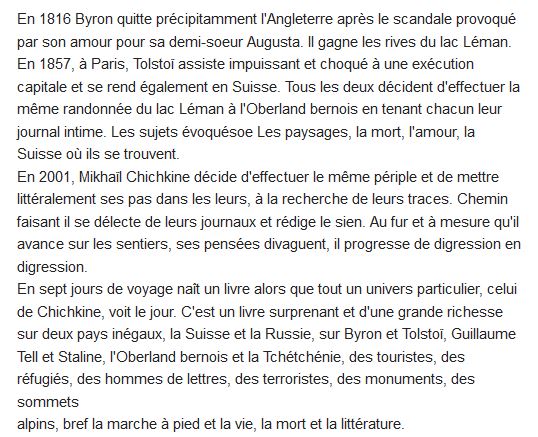  Dans les pas de Byron et Tolstoï ; du lac Léman à l'Oberland bernois 
