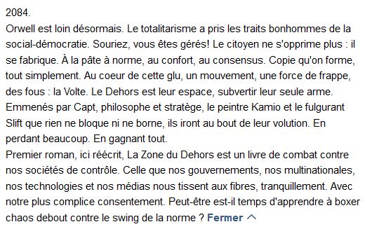  La Zone du Dehors , Alain Damasio 