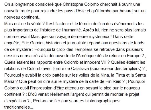 Christophe Colomb le dernier des Templiers, Eric Garnier