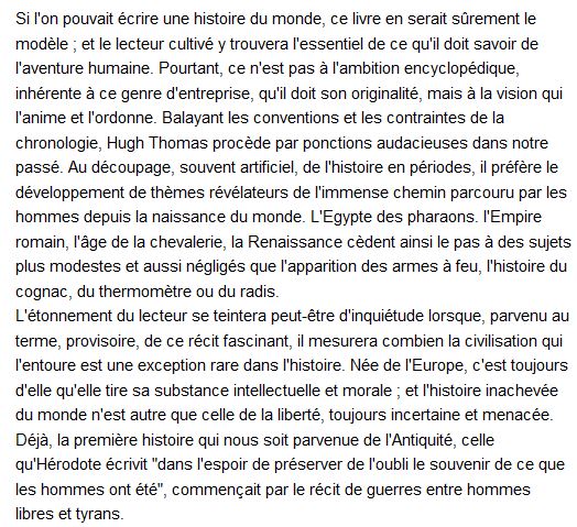 Histoire inachevée du monde Par Hugh Thomas