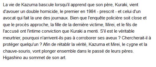 Le Cygne et la chauve-souris , Keigo Higashino