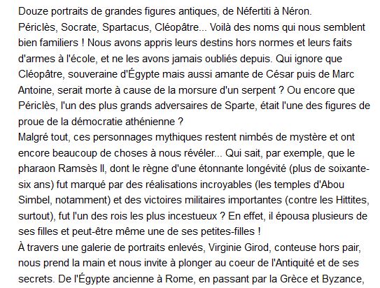 Au cœur de l'histoire antique , Virginie Girod