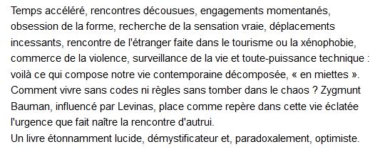  La vie en miettes - Expérience postmoderne et moralité, Zygmunt Bauman 