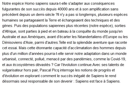  Sapiens face à Sapiens , Pascal Picq 