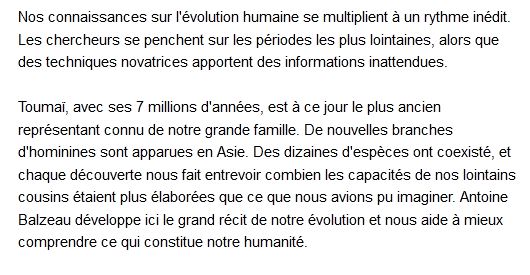  Brève histoire des origines de l'humanité , Antoine Balzeau 